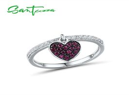 Foto van Sieraden santuzza silver rings for women 925 sterling glamorous heart shiny ruby ring elegant weddin