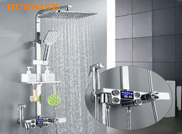Foto van Woning en bouw bathroom shower set with polished chrome digital system rainfall head thermostatic