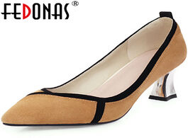 Foto van Schoenen fedonas brand design women point toe pumps heavy metal heeled retro consice shoes spring su