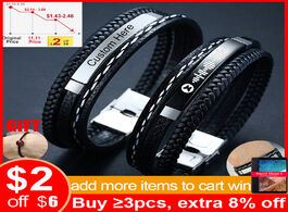 Foto van Sieraden vnox customize name quotes leather bracelets for men glossy stainless steel layered braided