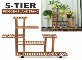Foto van Meubels 5 layers wooden plant flower rack with 4 wheels plants shelf stand shelves bonsai display ya