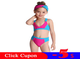 Foto van Sport en spel colorful patchwork bikini swimsuits two pieces kids sports swimwear for girls fitness 