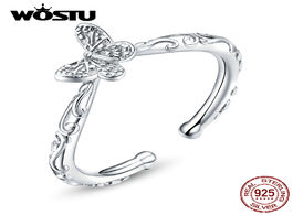 Foto van Sieraden wostu 2020 new arrival 925 sterling silver butterfly open rings adjustable wedding ring fin