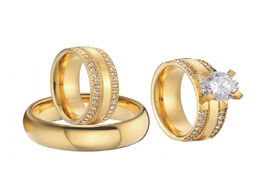 Foto van Sieraden 18k gold plated 3pcs cubic zirconia wedding engagement rings set for couples men and women 