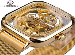 Foto van Horloge forsining men mechanical watches automatic self wind golden transparent fashion mesh steel w