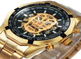 Foto van Horloge winner official automatic gold watch men steel strap skeleton mechanical skull watches top b