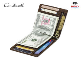 Foto van Tassen contact s crazy horse men rfid genuine leather money clip card wallet thin bifold cash clamp 