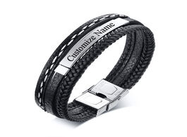 Foto van Sieraden multi layer braid pu leather wrap bracelets men custom name stainless steel id bracelet han