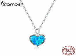 Foto van Sieraden bamoer deep blue heart necklace for women 925 sterling plated platinum translucent opal lux