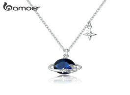 Foto van Sieraden bamoer 925 sterling silver blue planet pendant necklace for women stars design engagement s