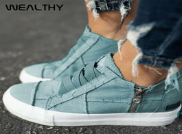 Foto van Schoenen wealthy women casual vulcanized shoes low cut zipper flat sneakers comfy canvas walking fla
