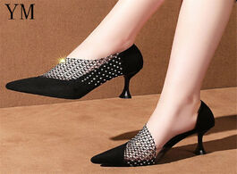 Foto van Schoenen fashion mesh lace hollow stripe crystal ladies casual pointed toe high stilettos heels pump