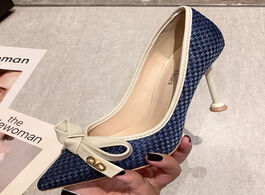 Foto van Schoenen 2020 summer fashion women 9.5cm or 6.5cm thin high heels pumps metal bow blue pointed toe g