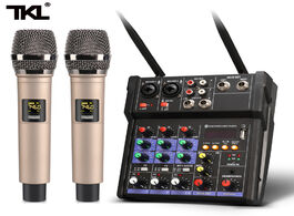 Foto van Elektronica tkl 4 channel audio mixer console with wireless microphone sound mixing bluetooth usb mi