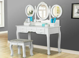 Foto van Meubels women elegant white dressing table 3 oval mirror 7 drawers stool bedroom