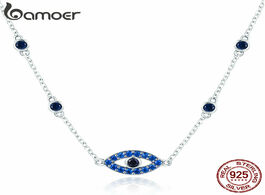 Foto van Sieraden bamoer real 925 sterling silver guardian lucky eye blue cz chain pendant necklaces for wome