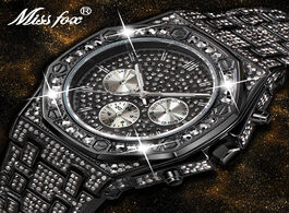 Foto van Horloge missfox luxury man watches quartz wristwatch for men full diamond dial casual black watch al