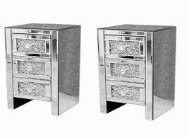 Foto van Meubels 2x crystal mirrored bedside cabinet table chest of 3 drawers glass panels bedroom furniture