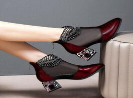 Foto van Schoenen 2020 new sexy sandals boots women mid heels ankle boot patent leather mesh thick heel point