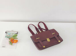 Foto van Tassen leather kid backpack retro schoolbag multi purpose foldable top handle metal buckle zipper ha