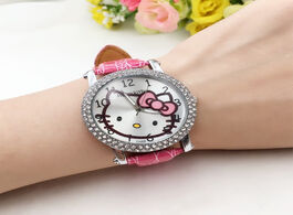 Foto van Horloge hello kitty cat casual girl watch kids cute leather strap crystal rhinestone watches lovely 