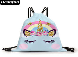 Foto van Tassen deanfun drawstring backpack rainbow unicorn 3d printed pouch bag custom d60352