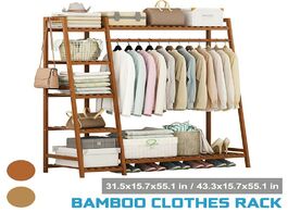 Foto van Meubels bamboo clothes hanger coat rack garment closet storage organizer hanging rail shelf wardrobe