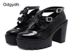 Foto van Schoenen gdgydh fashion buckle punk black mary janes square pumps chunky heel platform women gothic 