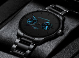 Foto van Horloge luxury quartz men watches blue pointer casual fashion stainless steel strap clock gift busin