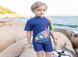 Foto van Sport en spel print rocket blue one piece swimsuit boys rainbow sleeve zipper swimwear children with