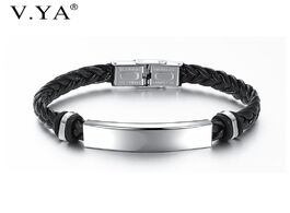 Foto van Sieraden v.ya men s stainless steel leather bracelet customizable diy engraving casual personalized 