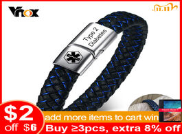 Foto van Sieraden vnox customized medical men s id bracelet braided leather bangle with clasp diabetes copd a