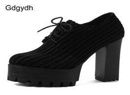 Foto van Schoenen gdgydh black ankle strap pumps women shoes high heels corduroy comfortable platform block p