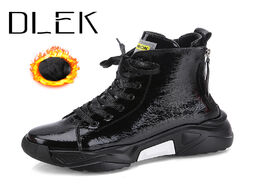 Foto van Schoenen winter boots waterproof ladies shoes platform lace up zipper plush shoe female black chunky