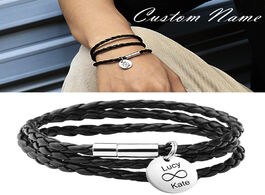 Foto van Sieraden custom couples bracelet personalized stainless steel charm bracelets genuine leather rope m