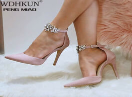 Foto van Schoenen elegant rhinestone high heels women pumps silk pointed toe wedding shoes buckle strap cryst