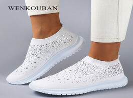 Foto van Schoenen women flats sneakers crystal fashion bling casual slip on sock trainers summer vulcanize sh