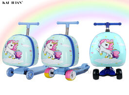 Foto van Tassen cartoon scooter suitcase kids travel luggage on wheels ride children s carry trolley bag gift
