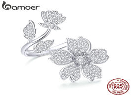 Foto van Sieraden bamoer spring sakura flower open free size finger rings for women 925 sterling silver cockt