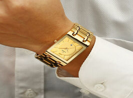 Foto van Horloge relogio masculino wwoor gold watch men square mens watches top brand luxury golden quartz st