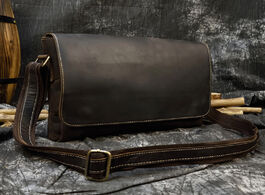 Foto van Tassen men s genuine leather messenger bag a4 vintage crazy horse shoulder cowhide magnetic flap lap