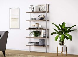 Foto van Huis inrichting us warehouse 5 shelf wood ladder bookcase with metal frame industrial tier modern sh