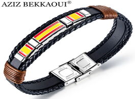 Foto van Sieraden aziz bekkaoui multilayer layer engraved name spanish flag leather bracelet for man stainles