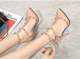 Foto van Schoenen 2020 new pumps women shoes nude color rivet high heels sandals ankle strap poinet toe s lad
