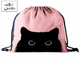 Foto van Tassen who cares drawstring bag gym pouch pink 3d printing cat backpack women portable shopping fash