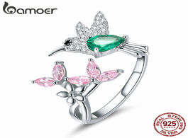 Foto van Sieraden bamoer 100 925 sterling silver adjustable hummingbird gift luminous clear cz finger rings f