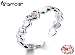 Foto van Sieraden bamoer pink cz heart stackable finger rings for women free size adjustable bands 925 sterli