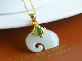 Foto van Sieraden silver inlaid natural hetian white jade elephant pendant necklace chinese style palace char