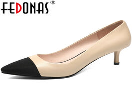 Foto van Schoenen fedonas genuine leather shallow women s shoes 42 size concise high heels pumps 2020 new aut