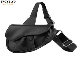 Foto van Tassen vicuna polo solid black leather unisex saddle bag for men fashion mens messenger bags sling c
